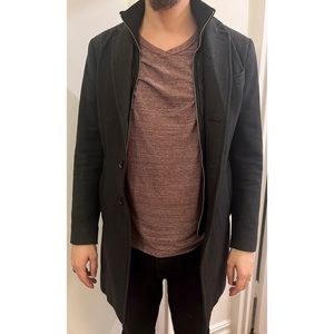 Banana Republic Charcoal Wool Coat w zip out bib
